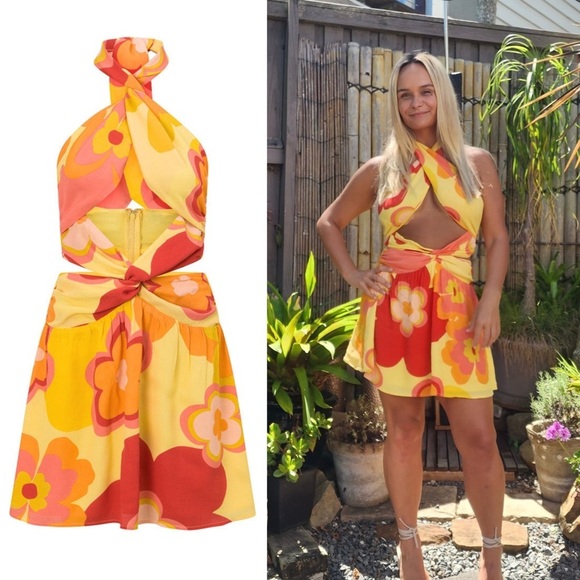 NWT SABO Floral Print Sleeveless Cutout Twist Front Backless Halter Mini Dress 2 - Picture 6 of 10